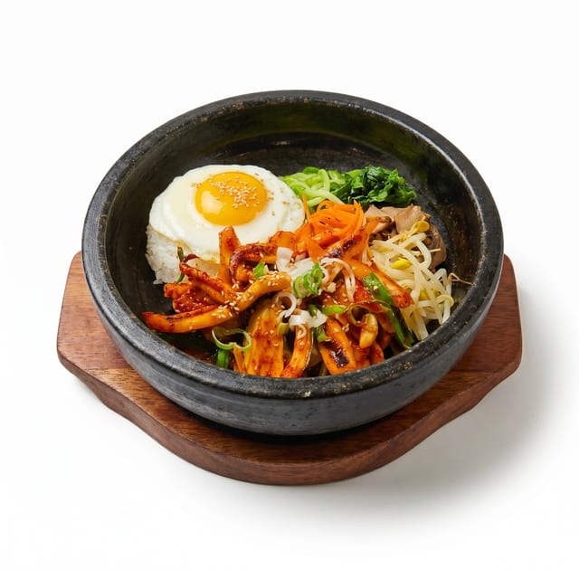 Spicy Squid Stone Bibimbap / 불오징어돌판밥.